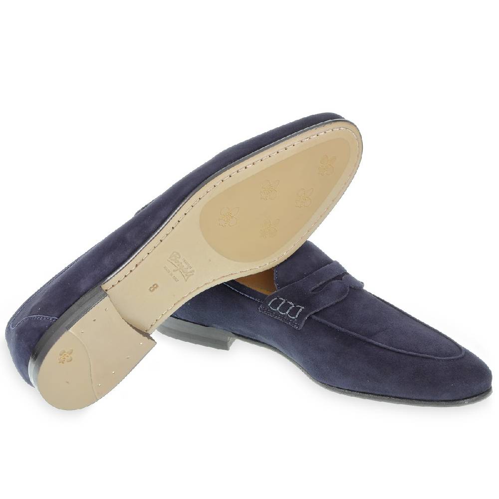 Lartigiano Del Cuoio Mocassino penny in camoscio blu fatto a mano da Fratelli Borgioli Shopping Online