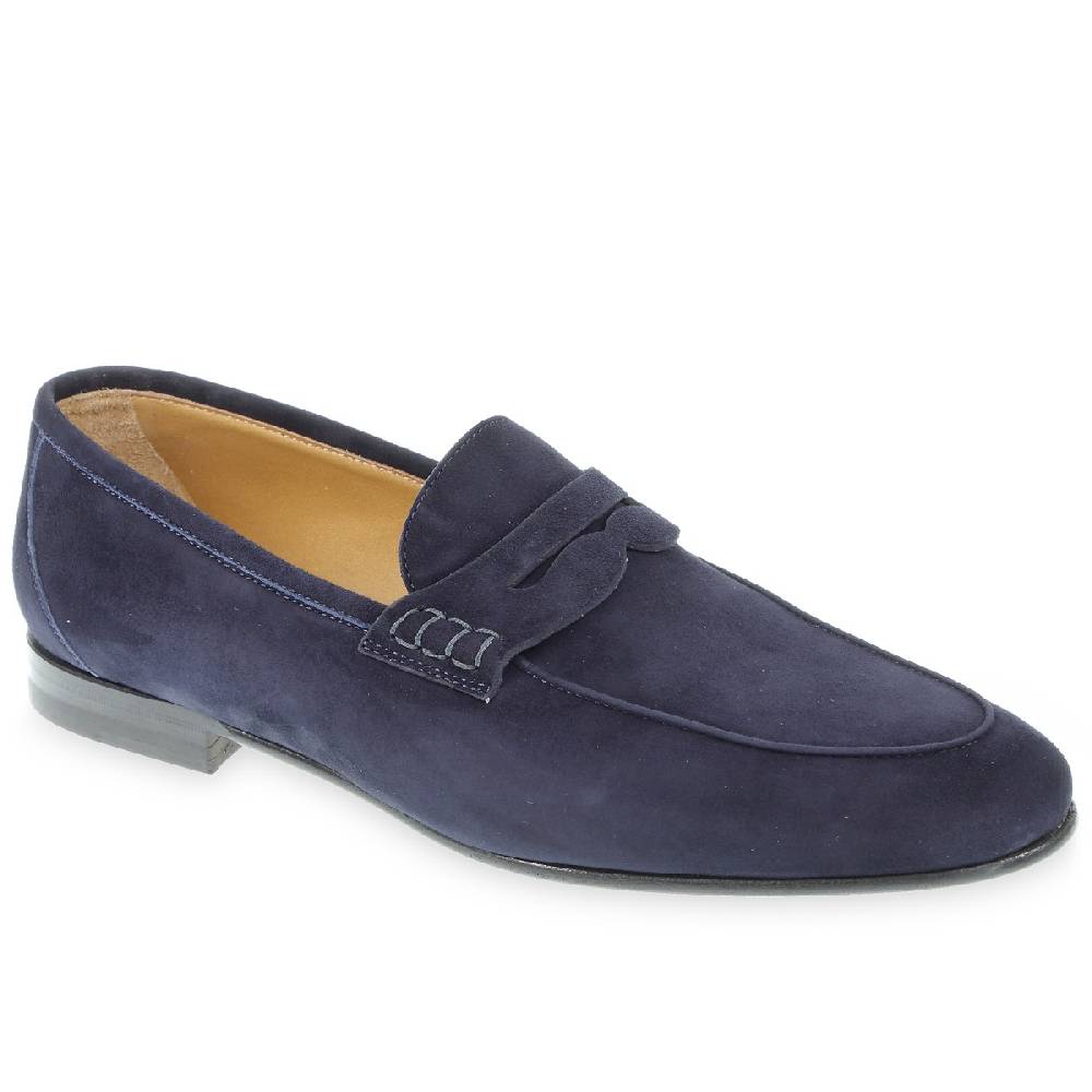 Lartigiano Del Cuoio Mocassino penny in camoscio blu fatto a mano da Fratelli Borgioli Shopping Online