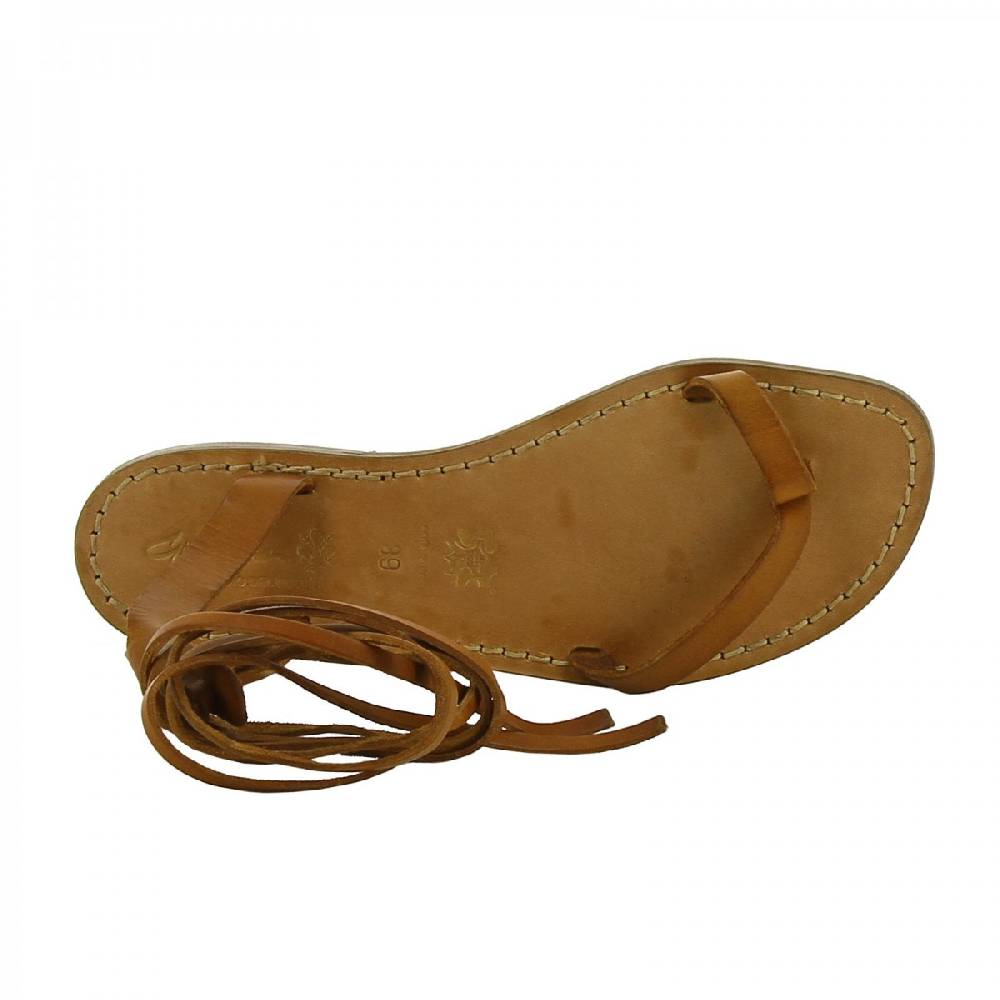 Lartigiano Del Cuoio Sandali schiava bassi fatte a mano in pelle color cuoio Saldi Di Fabbrica