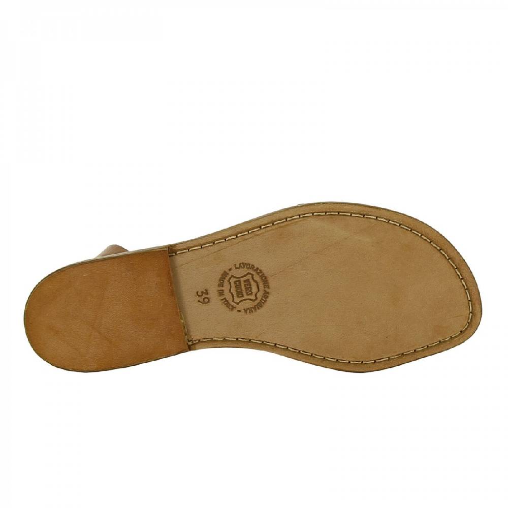Lartigiano Del Cuoio Sandali schiava bassi fatte a mano in pelle color cuoio Saldi Di Fabbrica