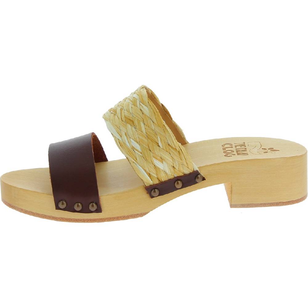 Lartigiano Del Cuoio Sabot in legno da donna artigianali con fascia in rafia e pelle testa di moro Vendite Flash