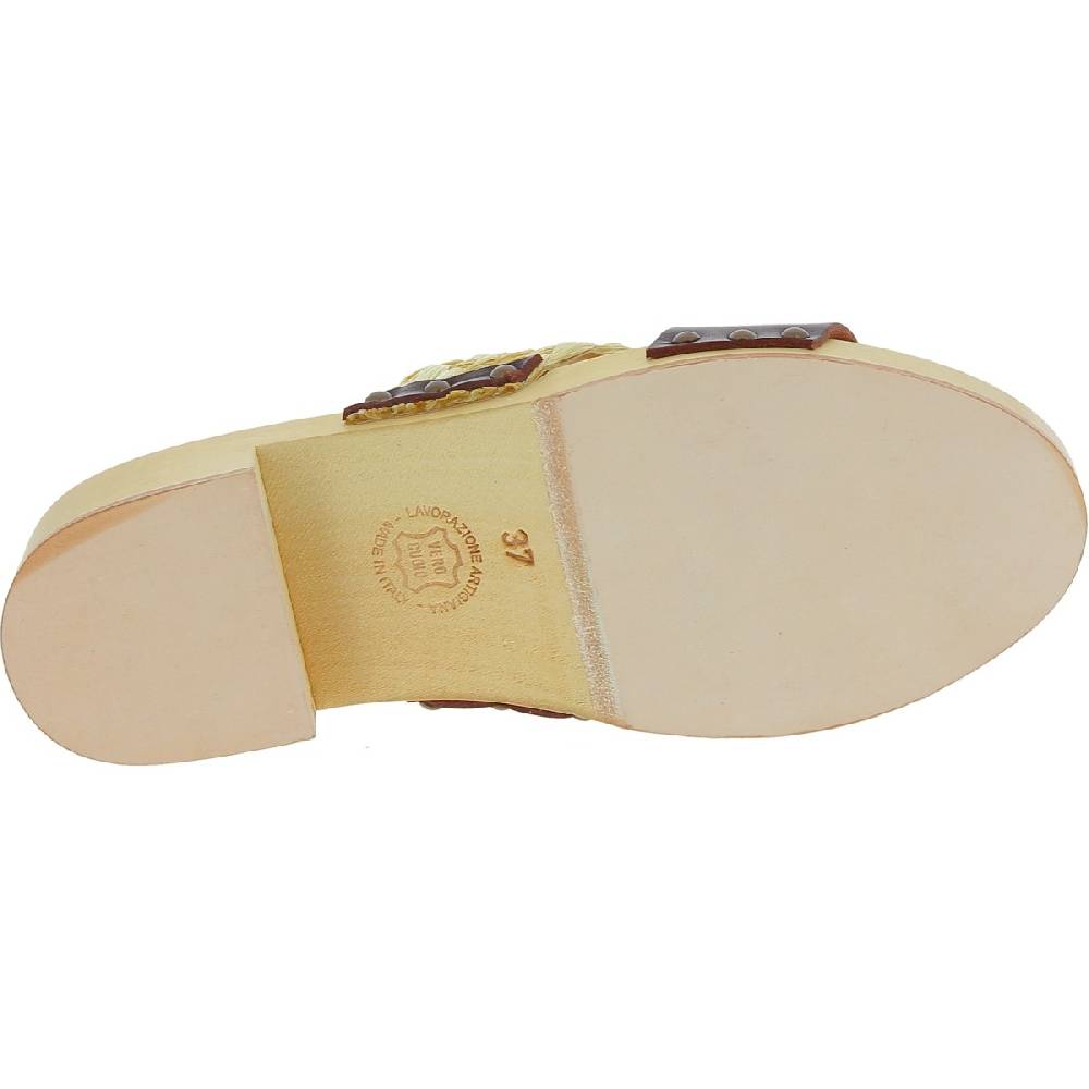 Lartigiano Del Cuoio Sabot in legno da donna artigianali con fascia in rafia e pelle testa di moro Vendite Flash