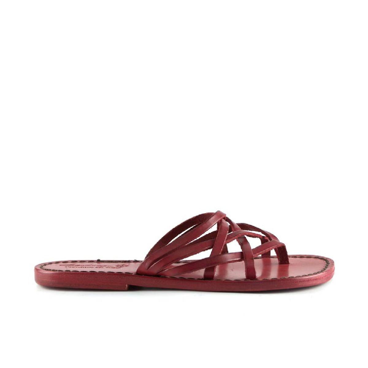 Lartigiano Del Cuoio Infradito donna fatti a mano in pelle intrecciata rosso con suola in cuoio Nuova