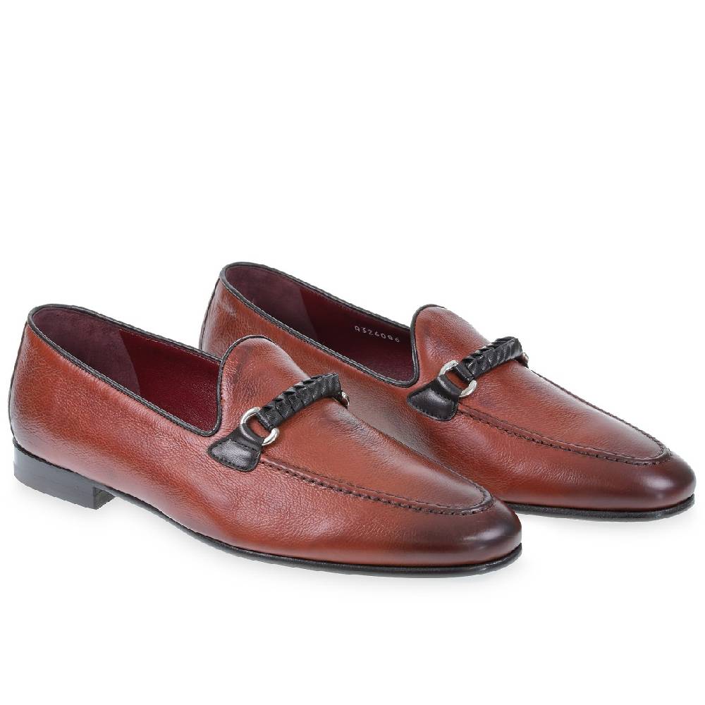 Lartigiano Del Cuoio Mocassino da uomo in pelle color mattone con passante intrecciato Negozi Online