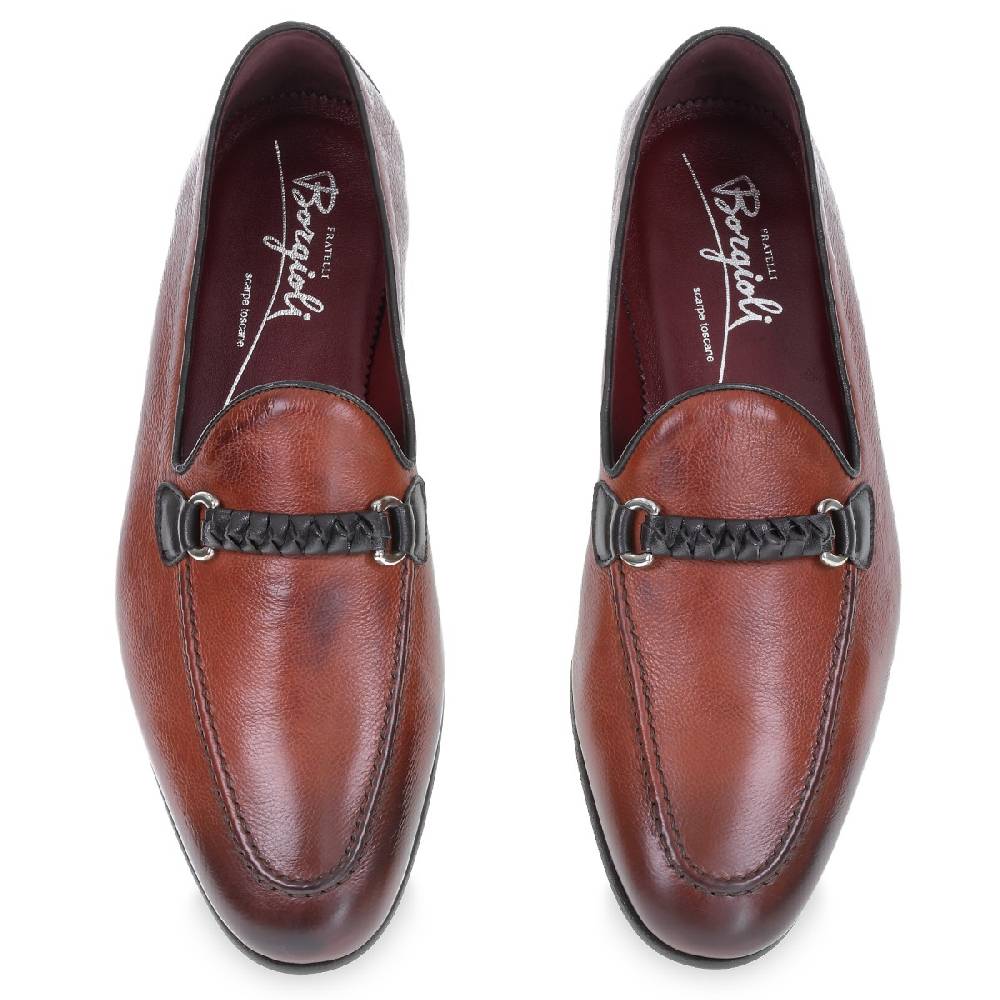 Lartigiano Del Cuoio Mocassino da uomo in pelle color mattone con passante intrecciato Negozi Online