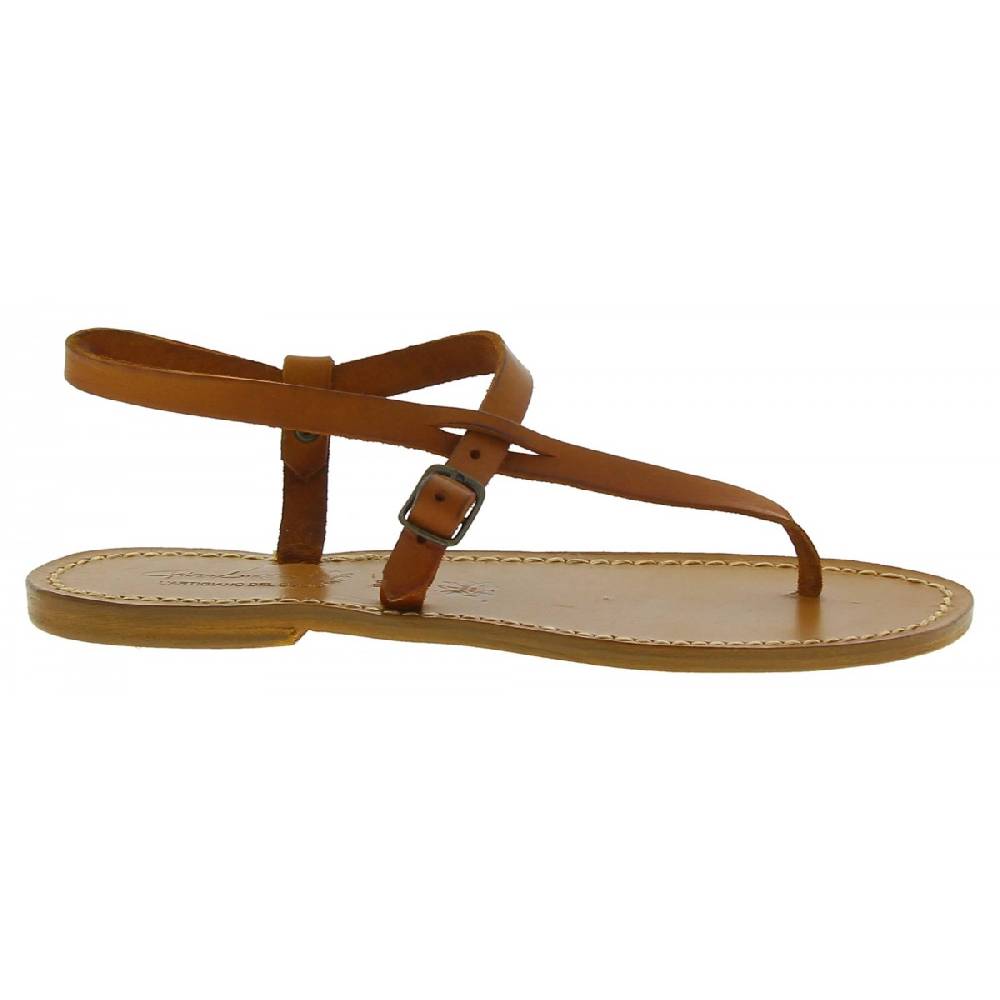 Lartigiano Del Cuoio Sandali infradito artigianali da donna in pelle color cuoio Sconto