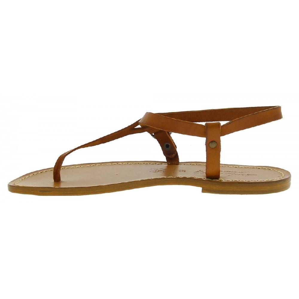 Lartigiano Del Cuoio Sandali infradito artigianali da donna in pelle color cuoio Sconto