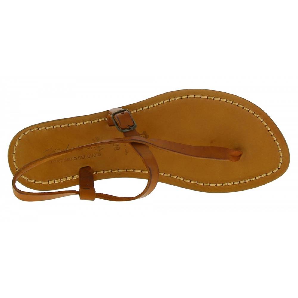 Lartigiano Del Cuoio Sandali infradito artigianali da donna in pelle color cuoio Sconto