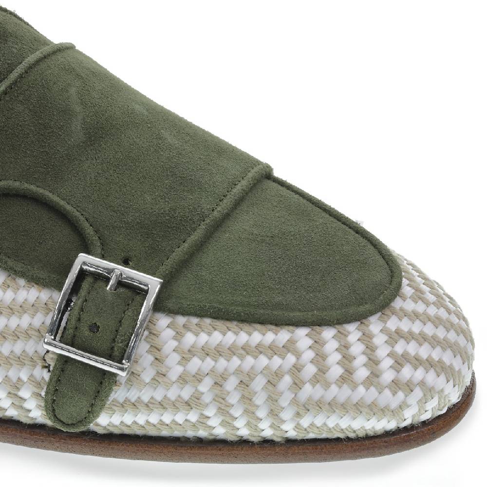 Lartigiano Del Cuoio Mocassino doppia fibbia in camoscio verde e tessuto intrecciato - Fratelli Borgioli Saldi