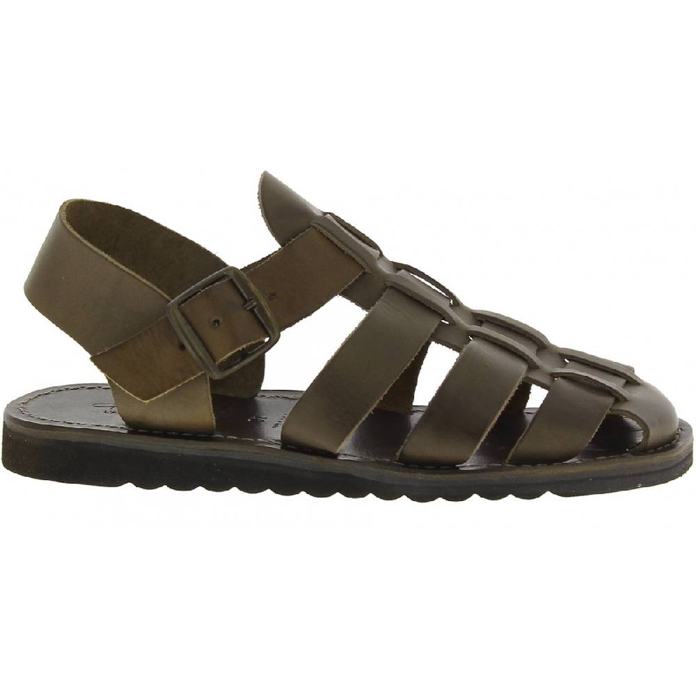 Lartigiano Del Cuoio Sandali uomo fatti a mano in pelle color fango suola gomma spessa Vendita Calda