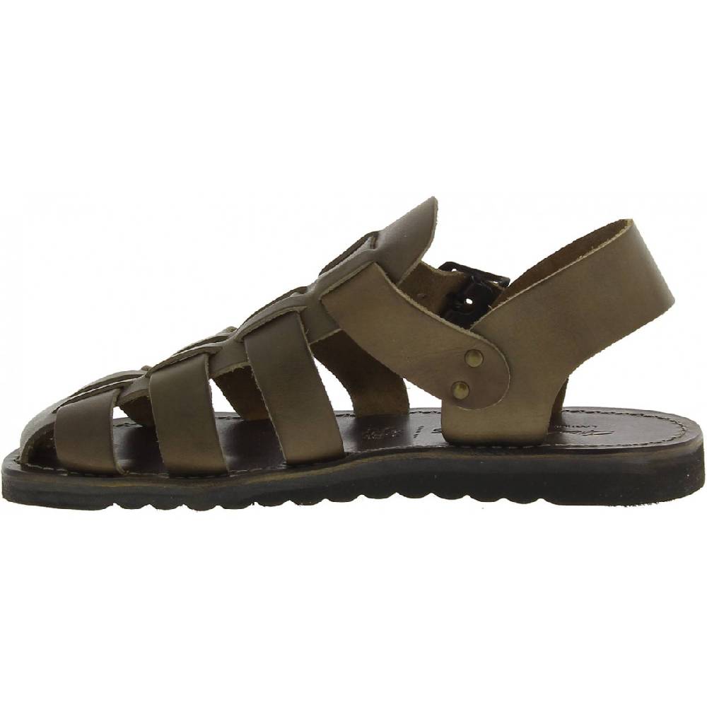 Lartigiano Del Cuoio Sandali uomo fatti a mano in pelle color fango suola gomma spessa Vendita Calda
