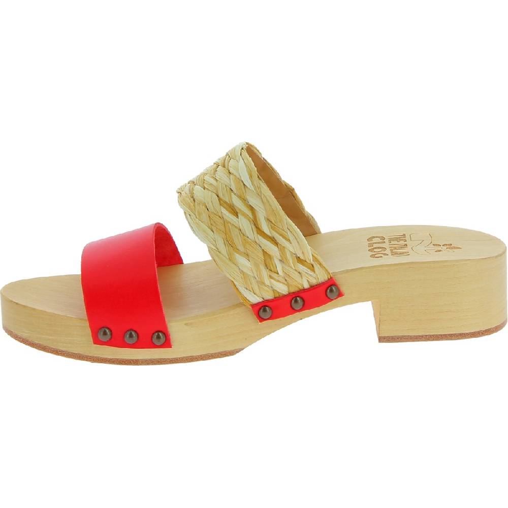 Lartigiano Del Cuoio Sabot in legno da donna artigianali con fascia in rafia e pelle rossa Promozione