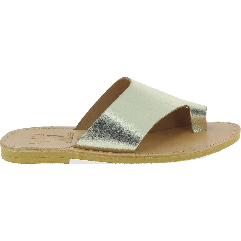 Lartigiano Del Cuoio Sandali infradito slip-on da donna fatti a mano in pelle di vitello laminata oro Negozi Online