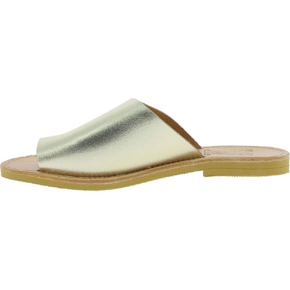 Lartigiano Del Cuoio Sandali infradito slip-on da donna fatti a mano in pelle di vitello laminata oro Negozi Online