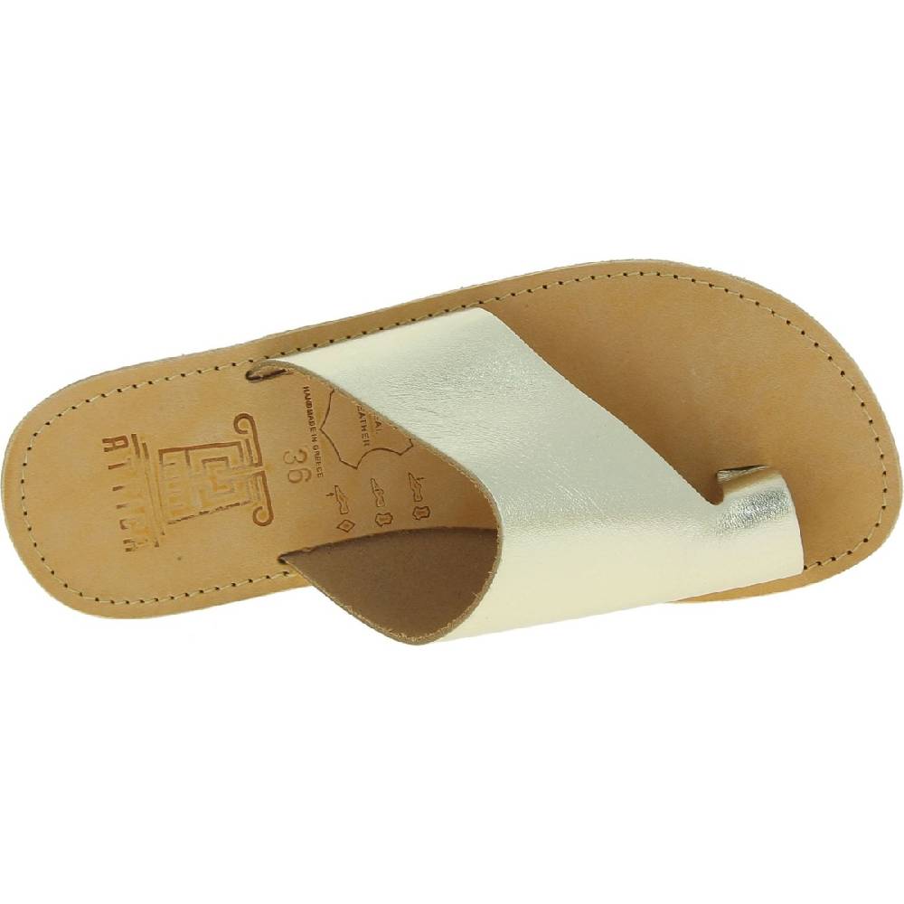 Lartigiano Del Cuoio Sandali infradito slip-on da donna fatti a mano in pelle di vitello laminata oro Negozi Online