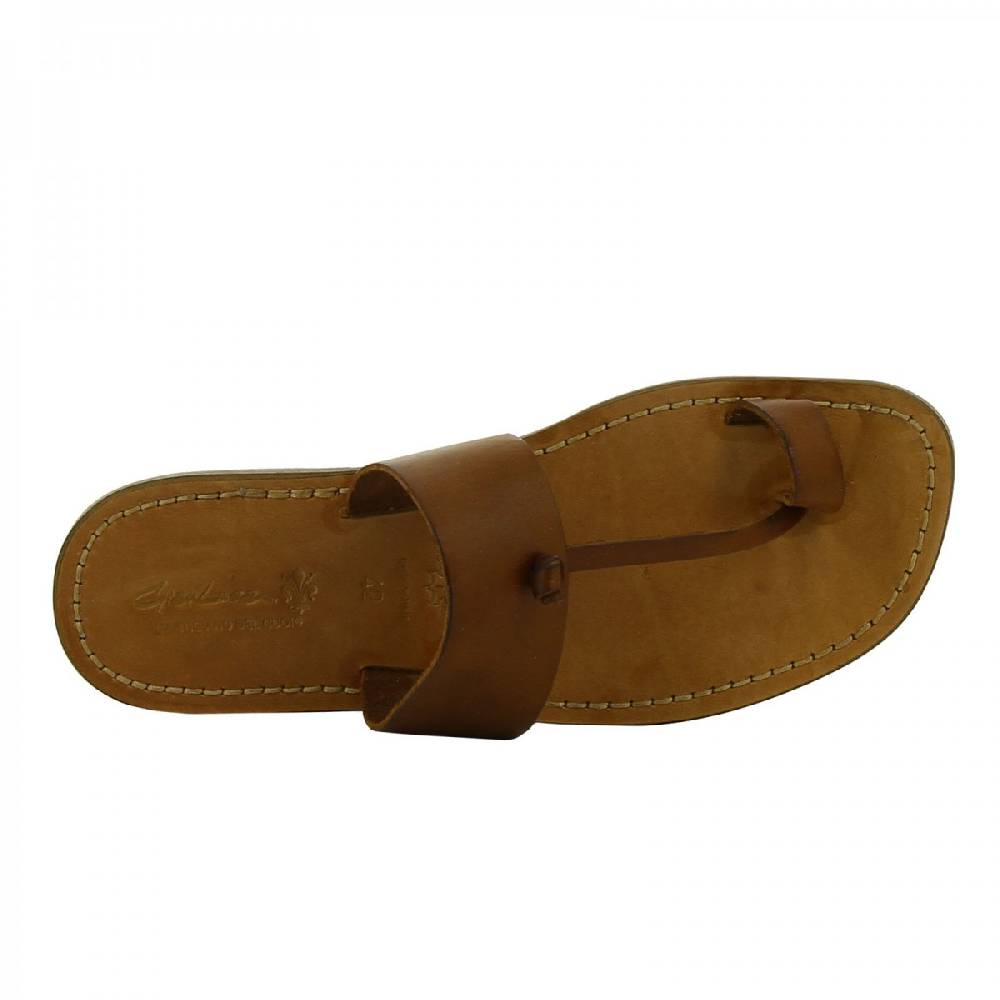 Lartigiano Del Cuoio Ciabatte infradito da uomo in pelle color cuoio fatte a mano Sconto