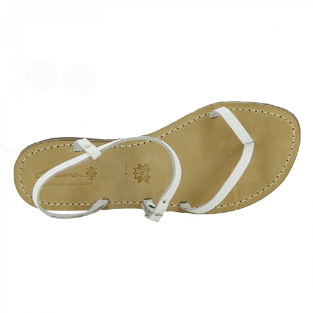 Lartigiano Del Cuoio Sandali infradito bianchi da donna in pelle fatti a mano In Vendita