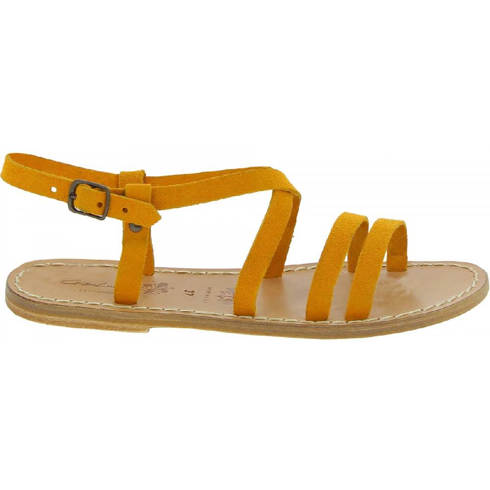 Lartigiano Del Cuoio Sandali donna in pelle nabuk color ocra fatti a mano Saldi