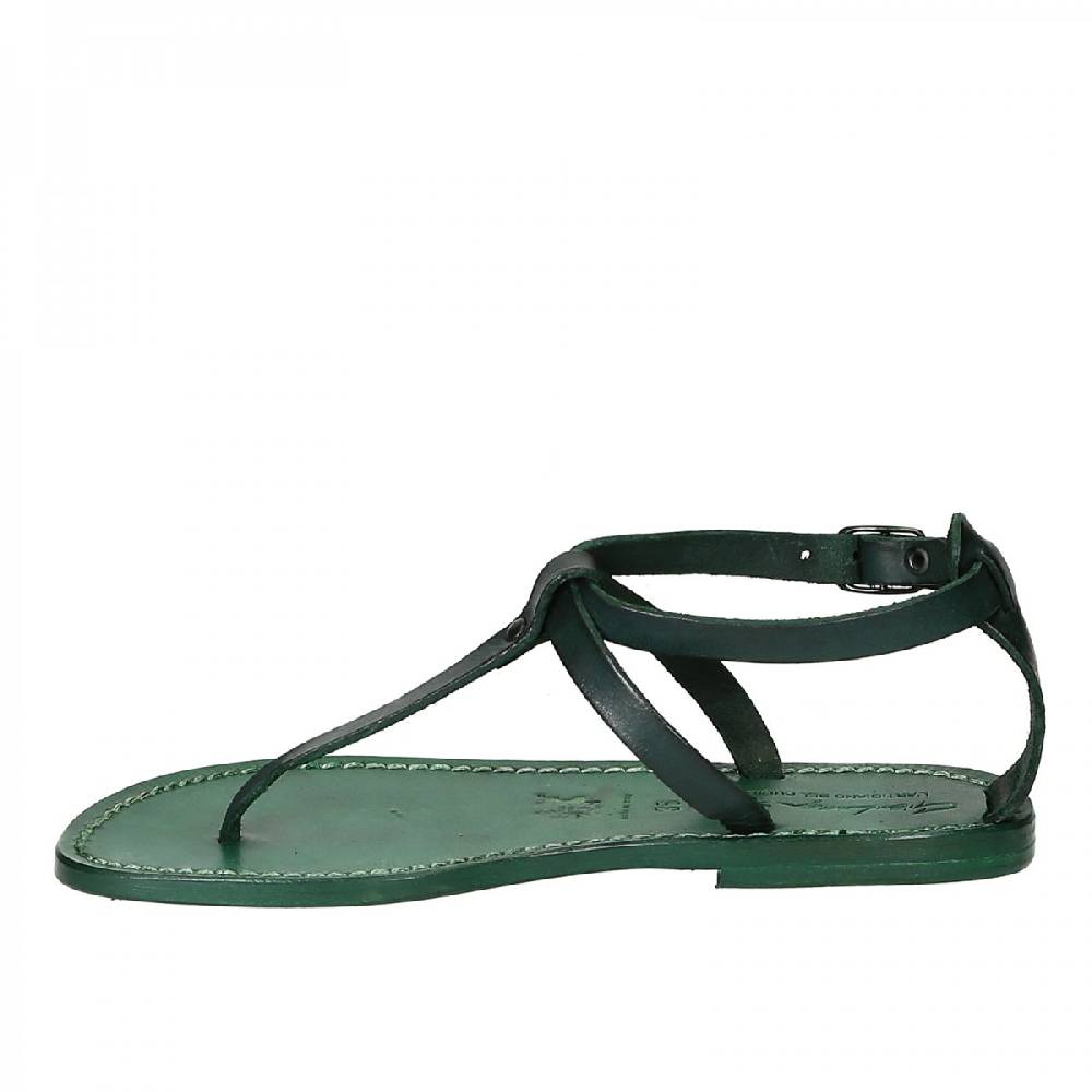 Lartigiano Del Cuoio Sandali infradito donna fatti a mano in pelle verde Saldi Di Fabbrica