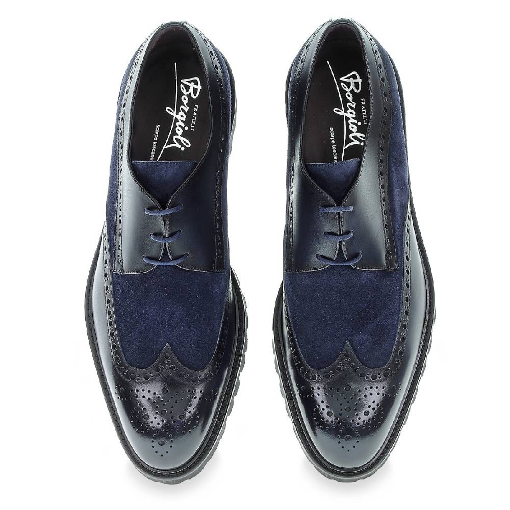 Lartigiano Del Cuoio Derby con coda di rondine in pelle di vitello blu notte - Fratelli Borgioli - Artigianalità Italiana Moda