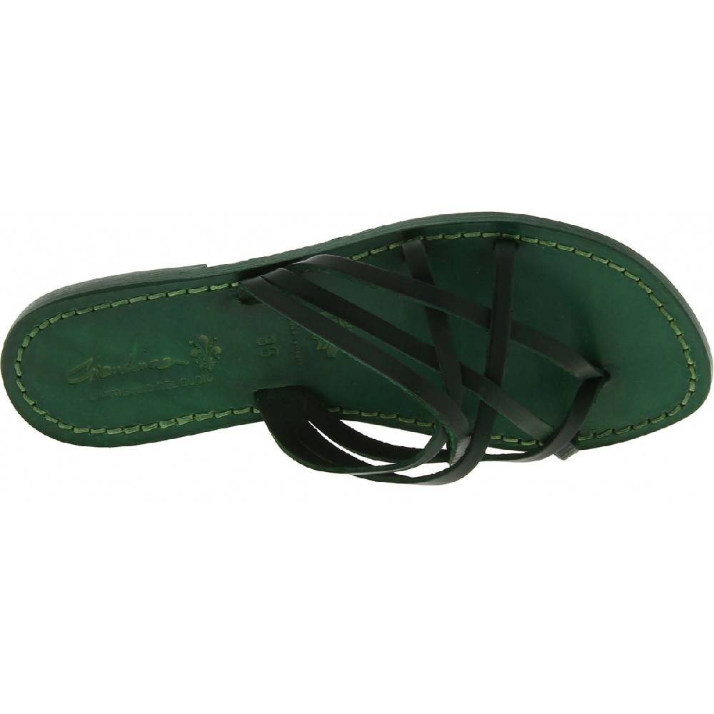 Lartigiano Del Cuoio Infradito donna in pelle intrecciata verde fatti a mano con suola in cuoio Promozione