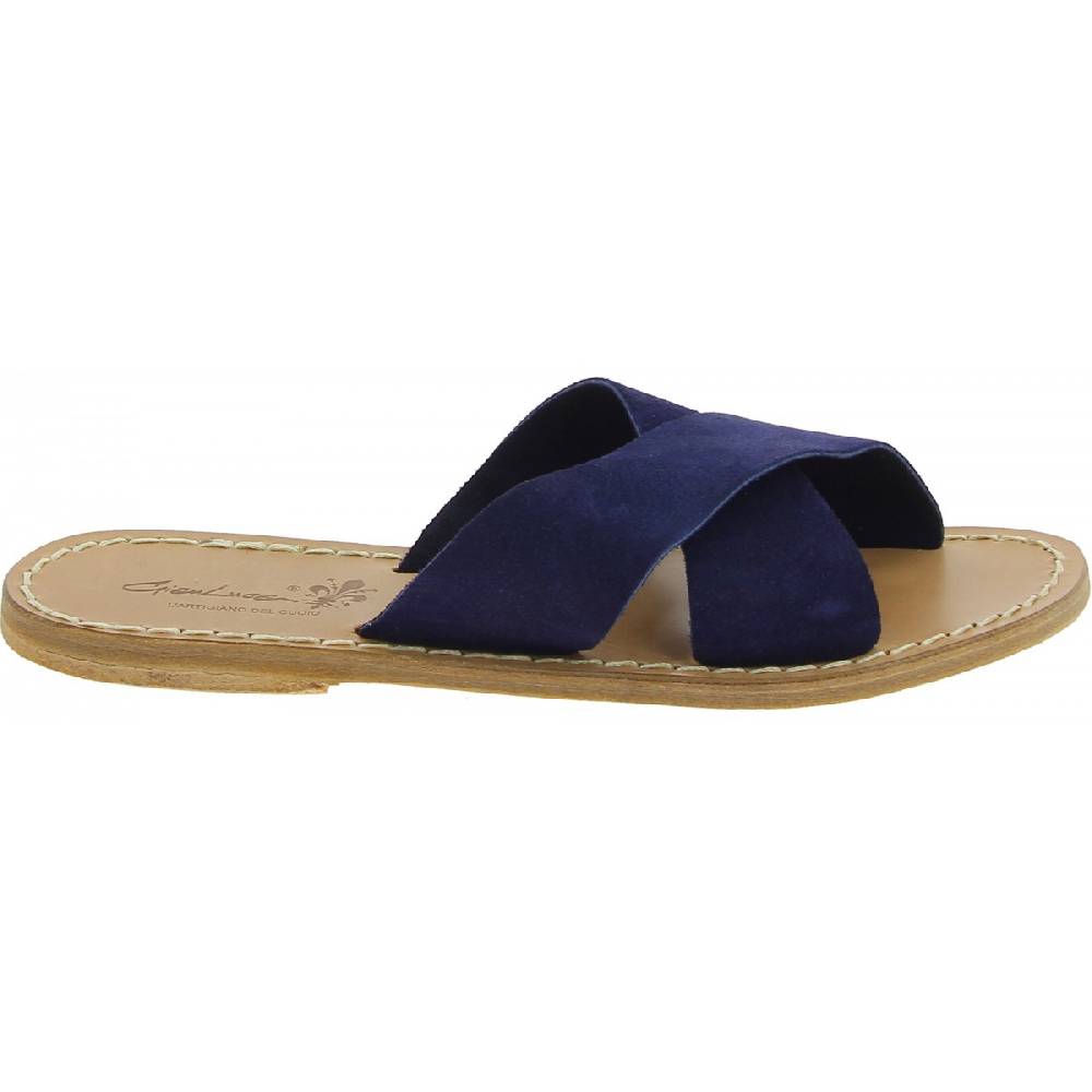 Lartigiano Del Cuoio Ciabatte donna in pelle nabuk blu fatte a mano Soddisfazione Garantita