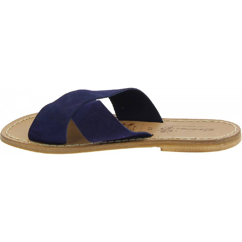 Lartigiano Del Cuoio Ciabatte donna in pelle nabuk blu fatte a mano Soddisfazione Garantita