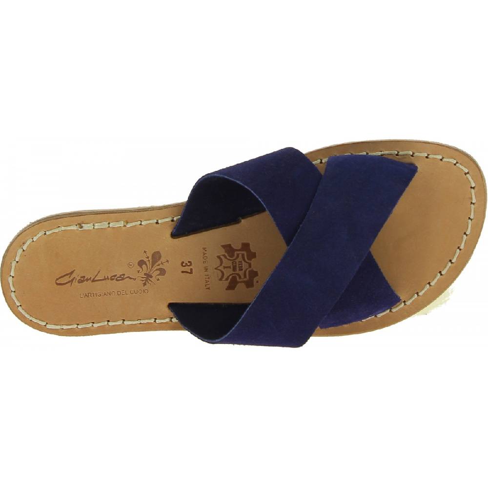Lartigiano Del Cuoio Ciabatte donna in pelle nabuk blu fatte a mano Soddisfazione Garantita
