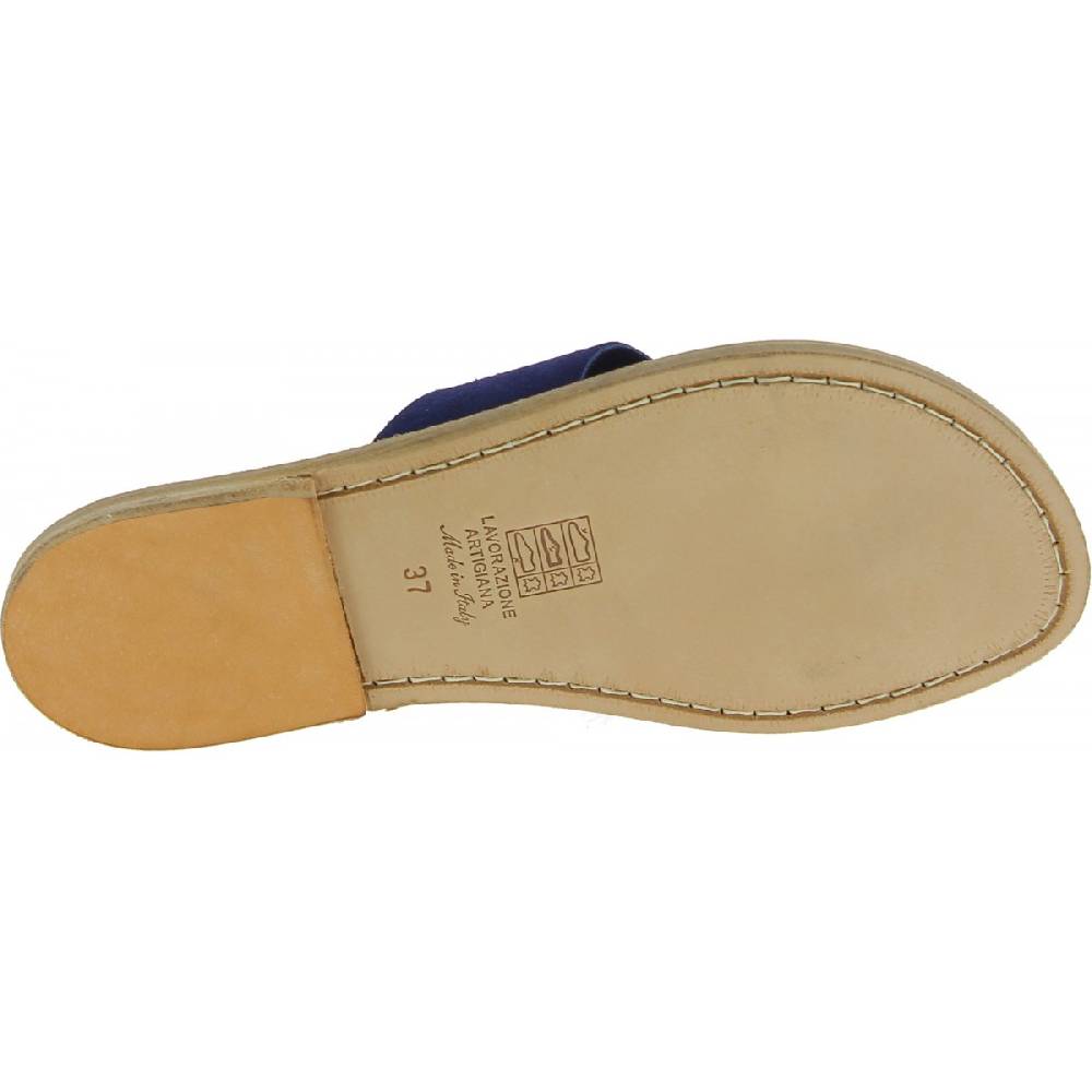 Lartigiano Del Cuoio Ciabatte donna in pelle nabuk blu fatte a mano Soddisfazione Garantita