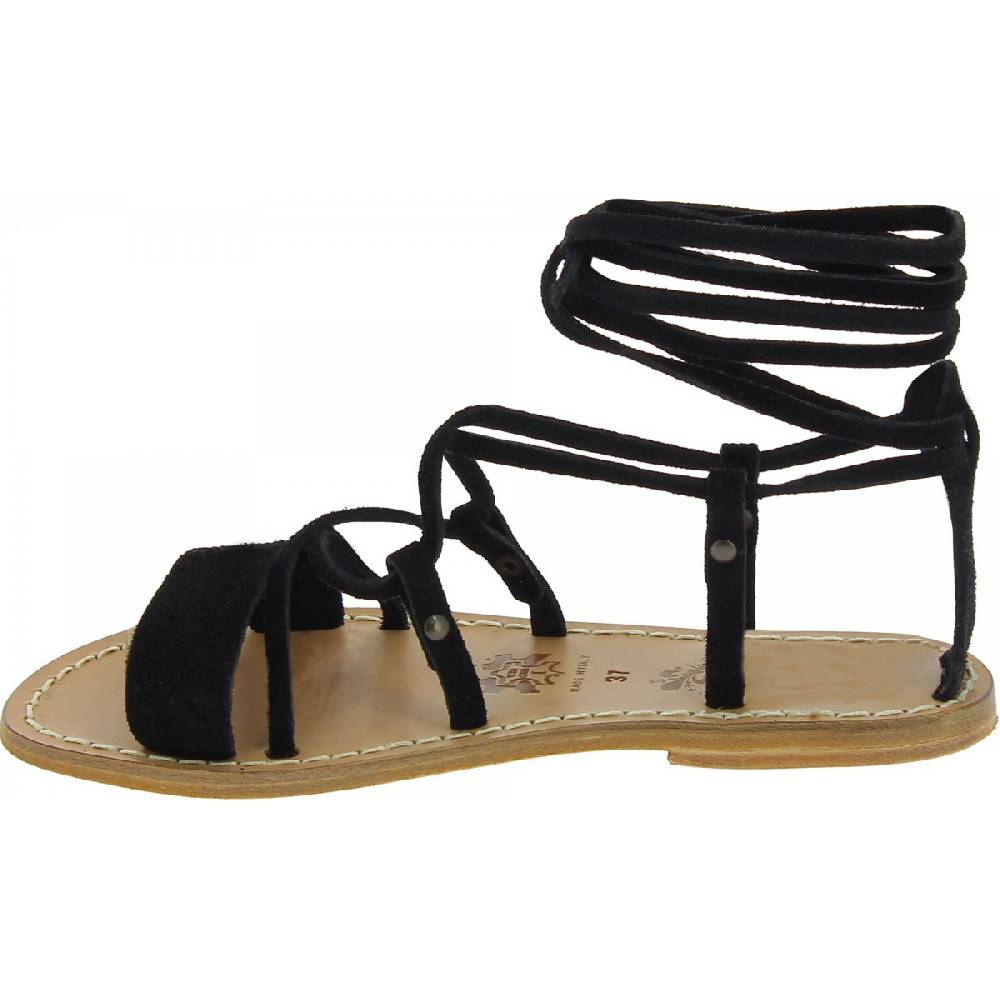 Lartigiano Del Cuoio Sandali gladiatore donna in pelle nabuk nero fatti a mano Qualità Garantita