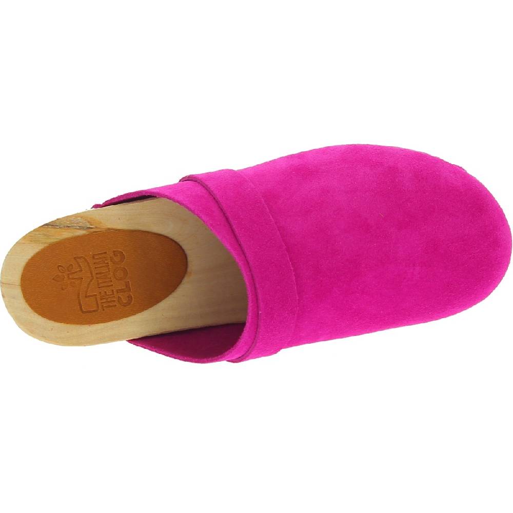 Lartigiano Del Cuoio Zoccoli in legno con tomaia chiusa in pelle scamosciata rosa Acquista Ora