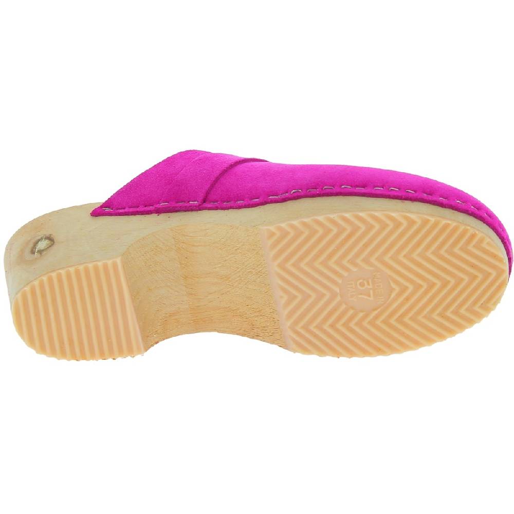 Lartigiano Del Cuoio Zoccoli in legno con tomaia chiusa in pelle scamosciata rosa Acquista Ora