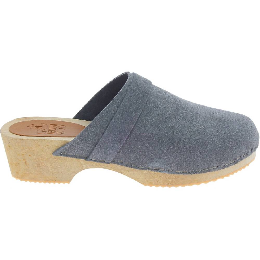 Lartigiano Del Cuoio Zoccoli in legno da donna con tomaia chiusa in pelle scamosciata grigia Consegna Veloce