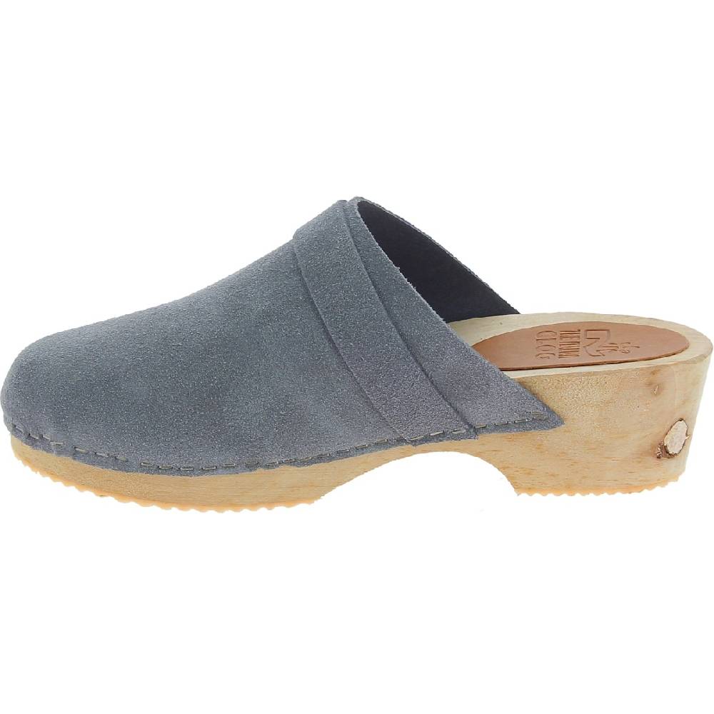 Lartigiano Del Cuoio Zoccoli in legno da donna con tomaia chiusa in pelle scamosciata grigia Consegna Veloce