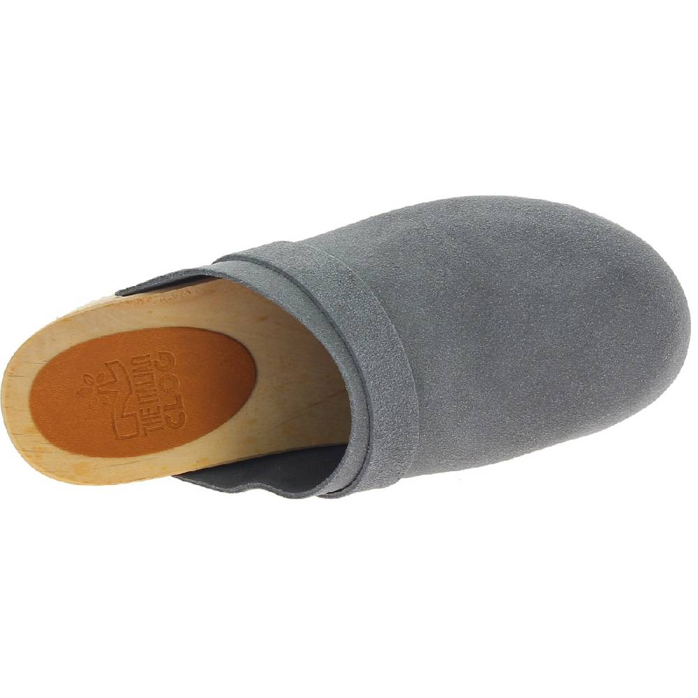 Lartigiano Del Cuoio Zoccoli in legno da donna con tomaia chiusa in pelle scamosciata grigia Consegna Veloce