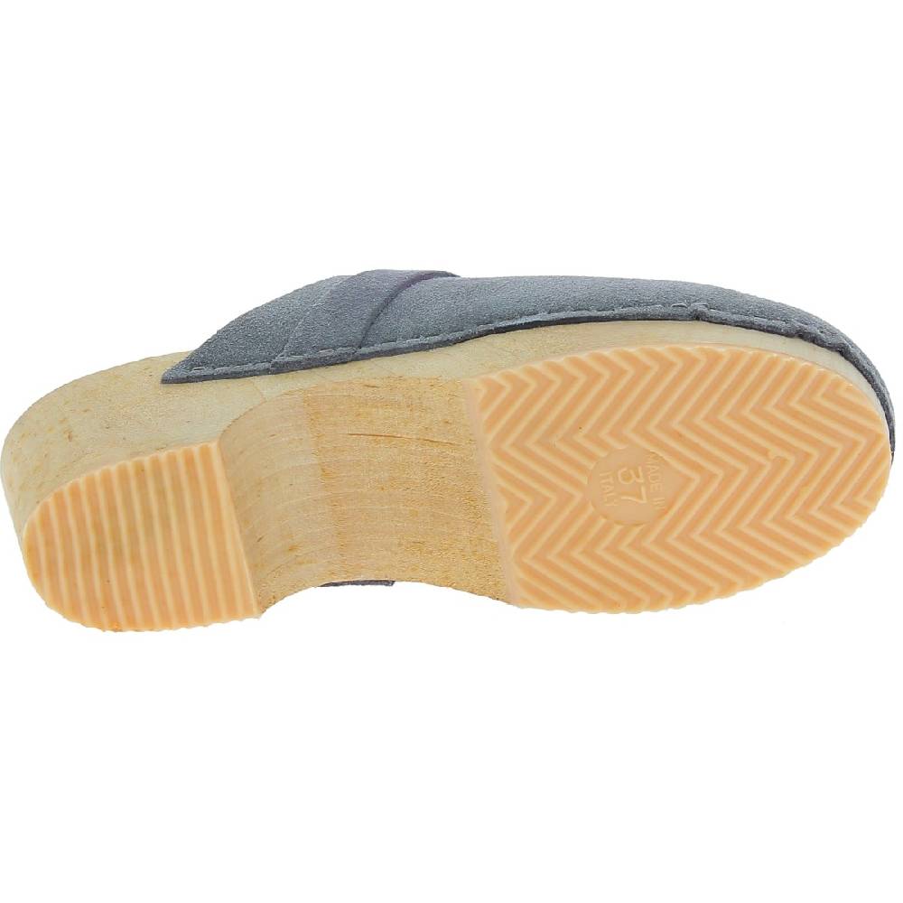 Lartigiano Del Cuoio Zoccoli in legno da donna con tomaia chiusa in pelle scamosciata grigia Consegna Veloce