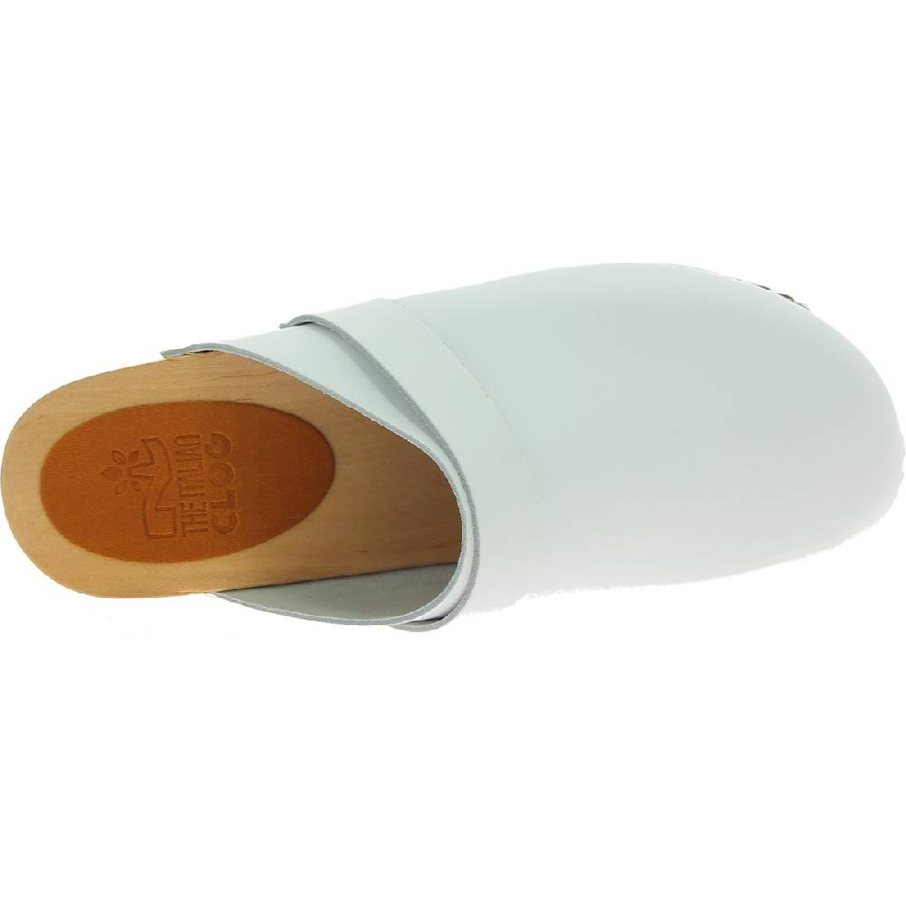 Lartigiano Del Cuoio Zoccoli in legno artigianali da donna con tomaia chiusa in pelle bianca Prezzo basso