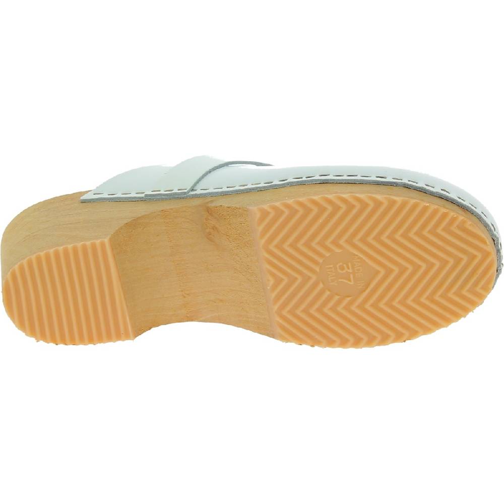 Lartigiano Del Cuoio Zoccoli in legno artigianali da donna con tomaia chiusa in pelle bianca Prezzo basso