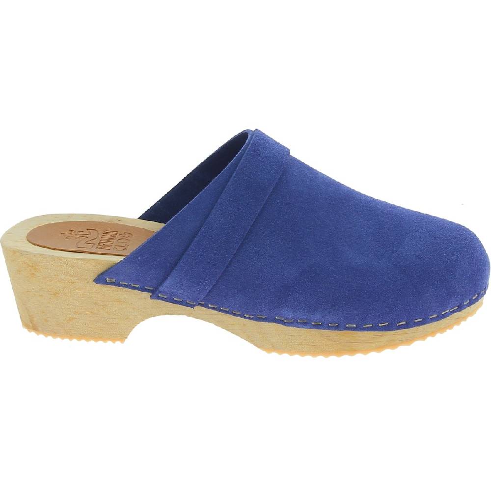 Lartigiano Del Cuoio Zoccoli in legno da donna con tomaia chiusa in pelle scamosciata blu Fino Al -60%