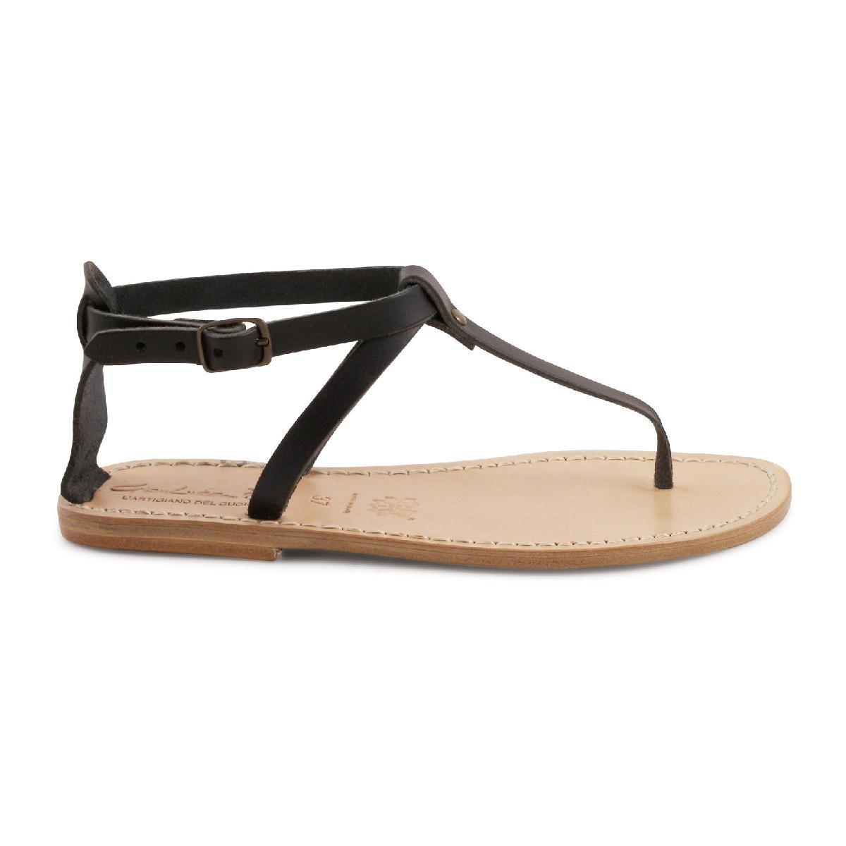 Lartigiano Del Cuoio Sandalo infradito in pelle nero artigianali da donna Ritorno libero
