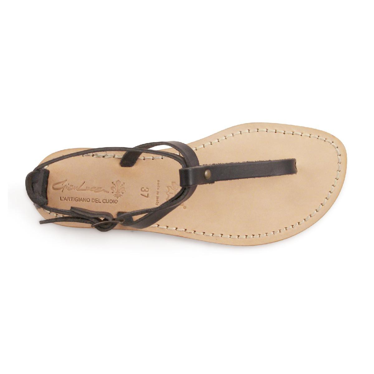 Lartigiano Del Cuoio Sandalo infradito in pelle nero artigianali da donna Ritorno libero