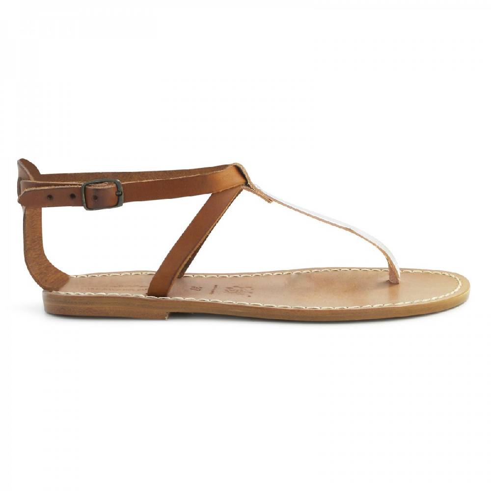 Lartigiano Del Cuoio Sandali infradito donna in pelle bicolore cuoio e argento Offerta