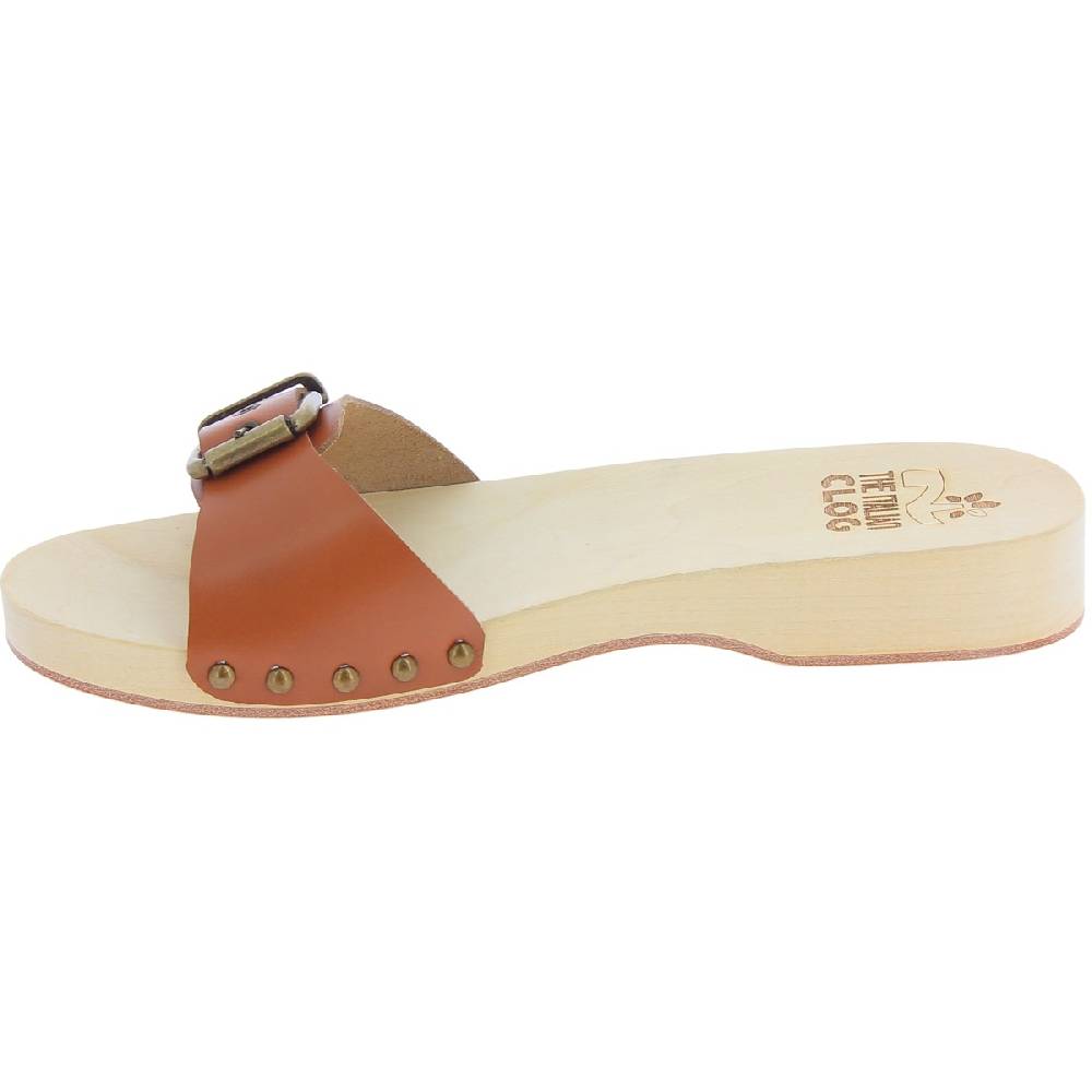 Lartigiano Del Cuoio Zoccoli in legno uomo con fascia regolabile in pelle color cuoio In Vendita