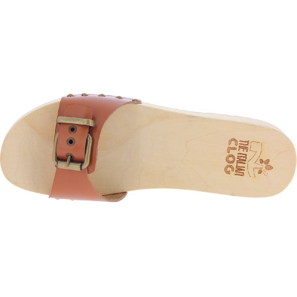 Lartigiano Del Cuoio Zoccoli in legno uomo con fascia regolabile in pelle color cuoio In Vendita