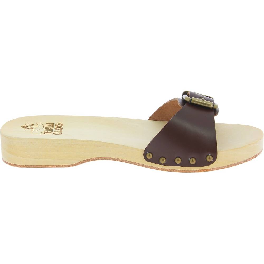 Lartigiano Del Cuoio Zoccoli in legno uomo con fascia regolabile in pelle marrone scuro I Più Venduti
