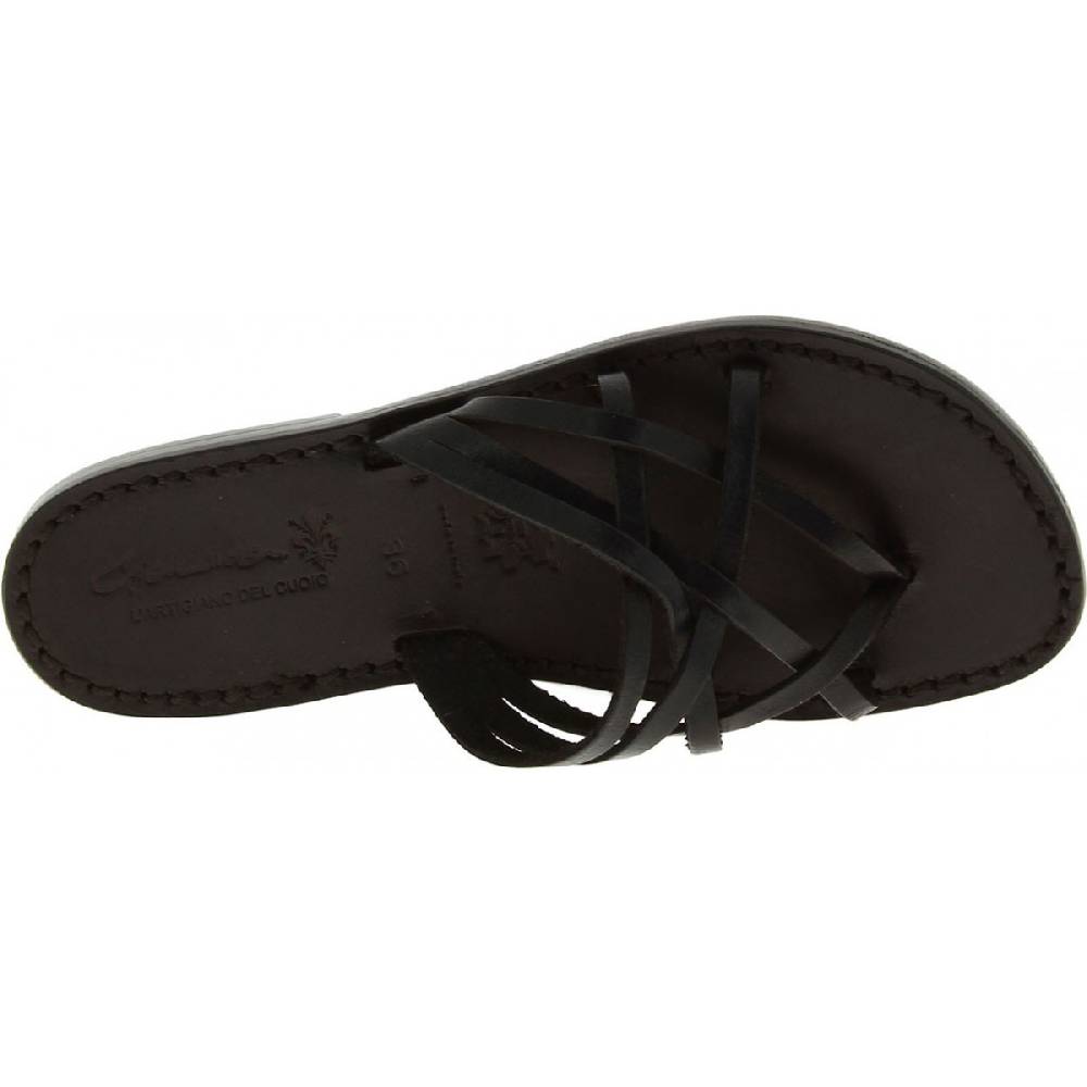 Lartigiano Del Cuoio Ciabatte da donna fatte a mano in pelle intrecciata nero con suola in cuoio Spedizione Gratuita