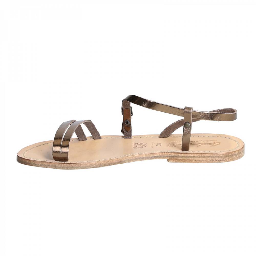 Lartigiano Del Cuoio Sandali schiava bassi da donna in pelle laminata bronzo Pezzi Unici