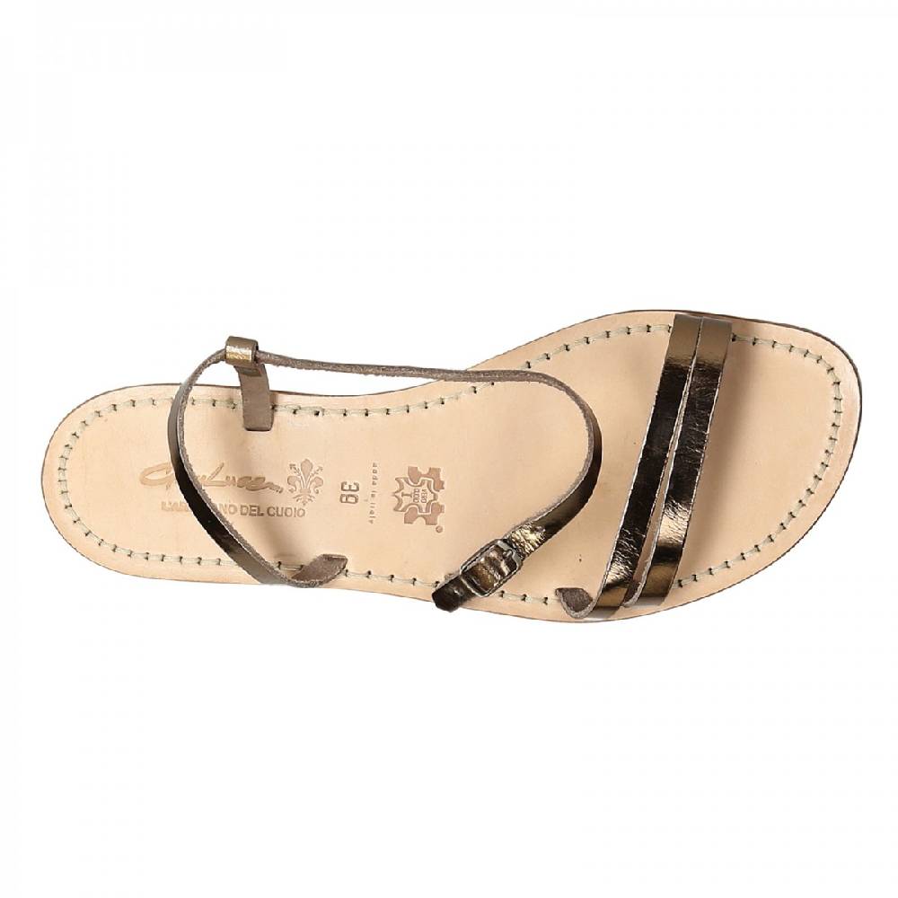 Lartigiano Del Cuoio Sandali schiava bassi da donna in pelle laminata bronzo Pezzi Unici