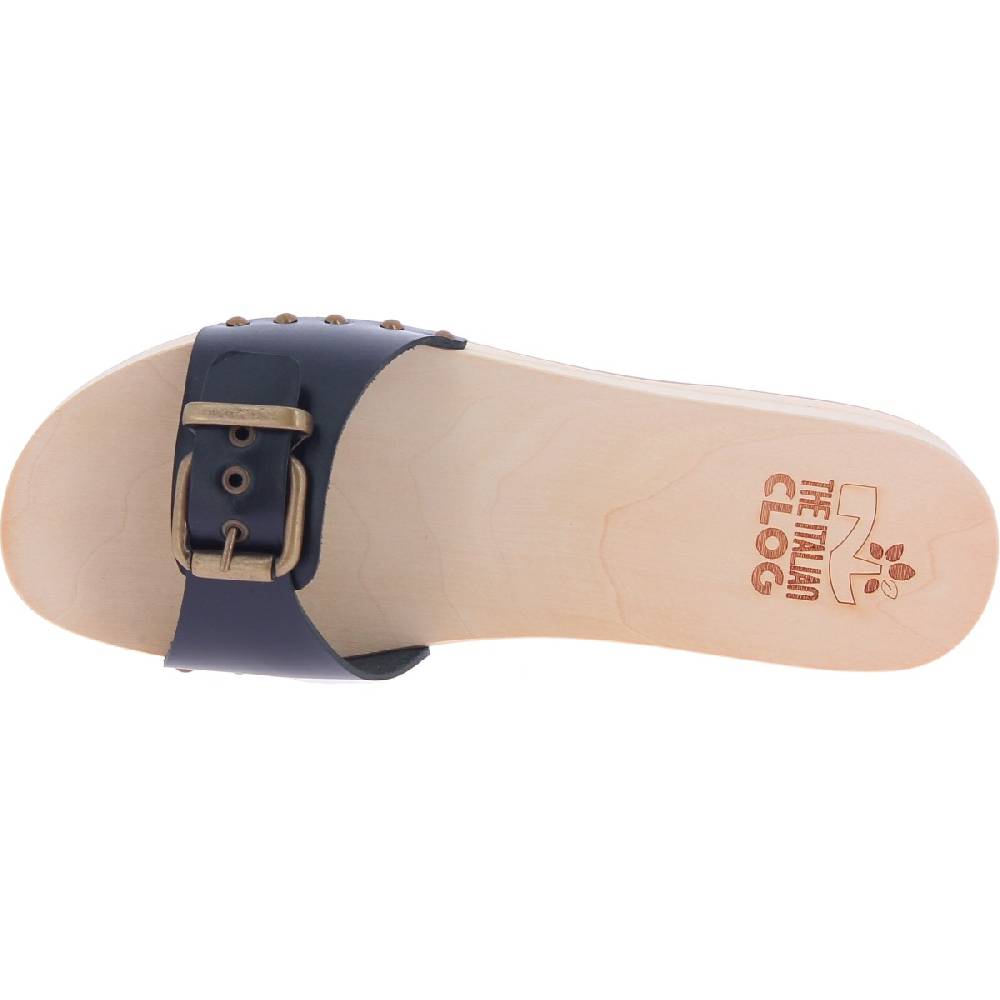 Lartigiano Del Cuoio Zoccoli di legno artigianali da donna con fascia regolabile in pelle nera Acquista Ora