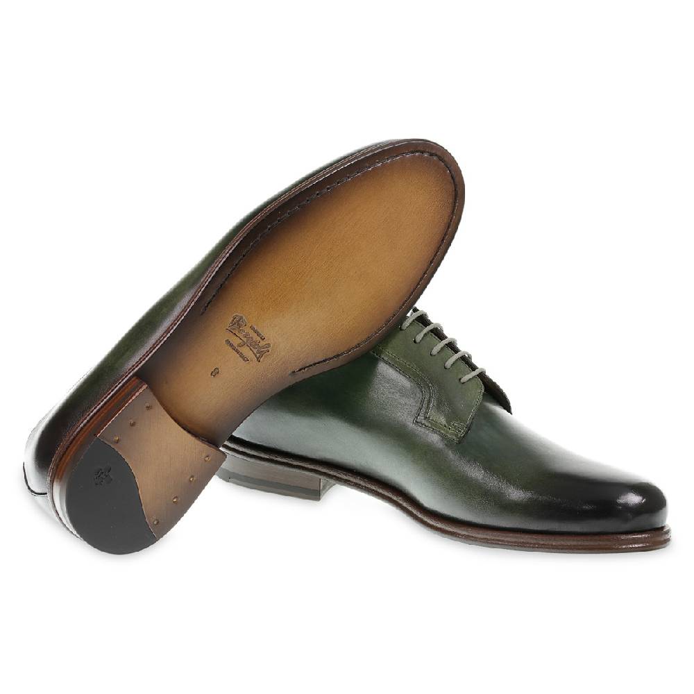 Lartigiano Del Cuoio Derby liscia in pelle di vacchetta verde tinta a mano - Fratelli Borgioli - Artigianalità Italiana Offerta